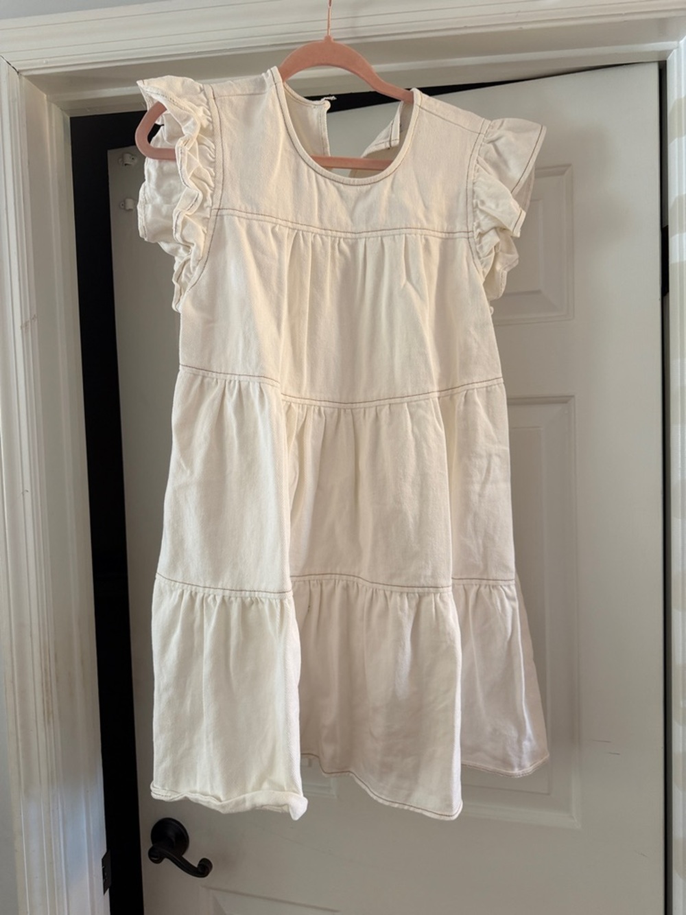 Cream Ruffle Sleeve Girls' Tiered Dress